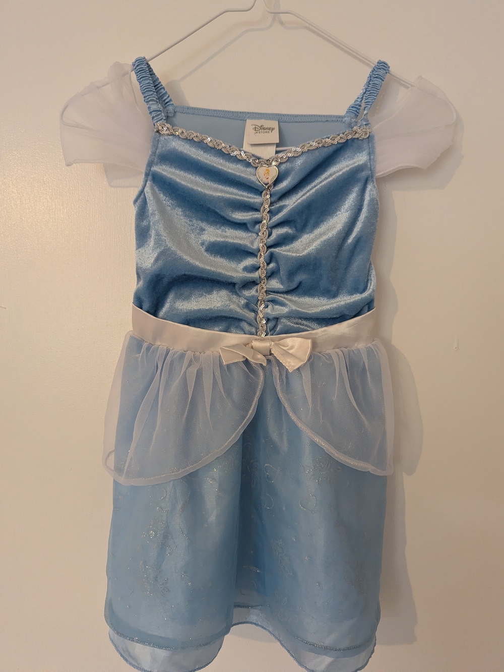 Disney Store Cinderella Dress 5/6 Blue Velvet Princess Costume W/ Heart Charm